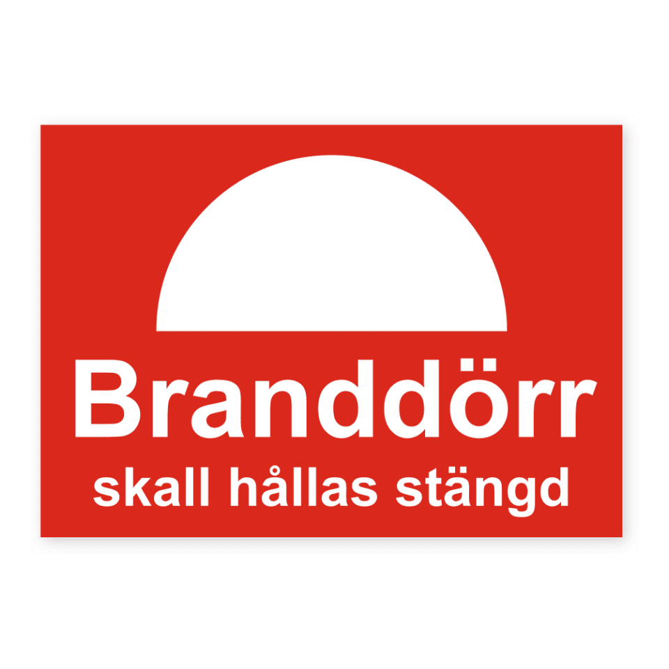 Branddörr skall hållas stängd-skylten har storleken 148x105mm och tillverkas i materialet Aluminium 0.7mm. Denna standardskylt kan anpassas så att du kan skapa din egen version av skylten.