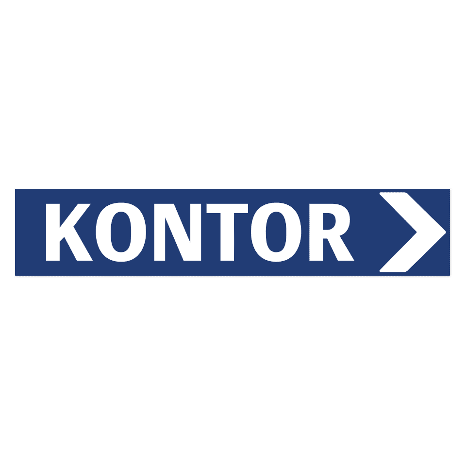 Kontor pil höger-skylten har storleken 750x150mm och tillverkas i materialet Aluminium 0.7mm. Denna standardskylt kan anpassas så att du kan skapa din egen version av skylten.