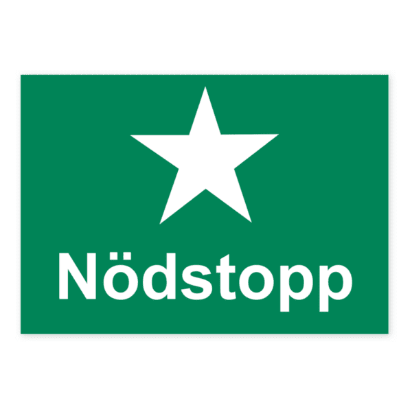 Nödstopp-skylten har storleken 210x148mm och tillverkas i materialet Aluminium 0.7mm. Denna standardskylt kan anpassas så att du kan skapa din egen version av skylten.