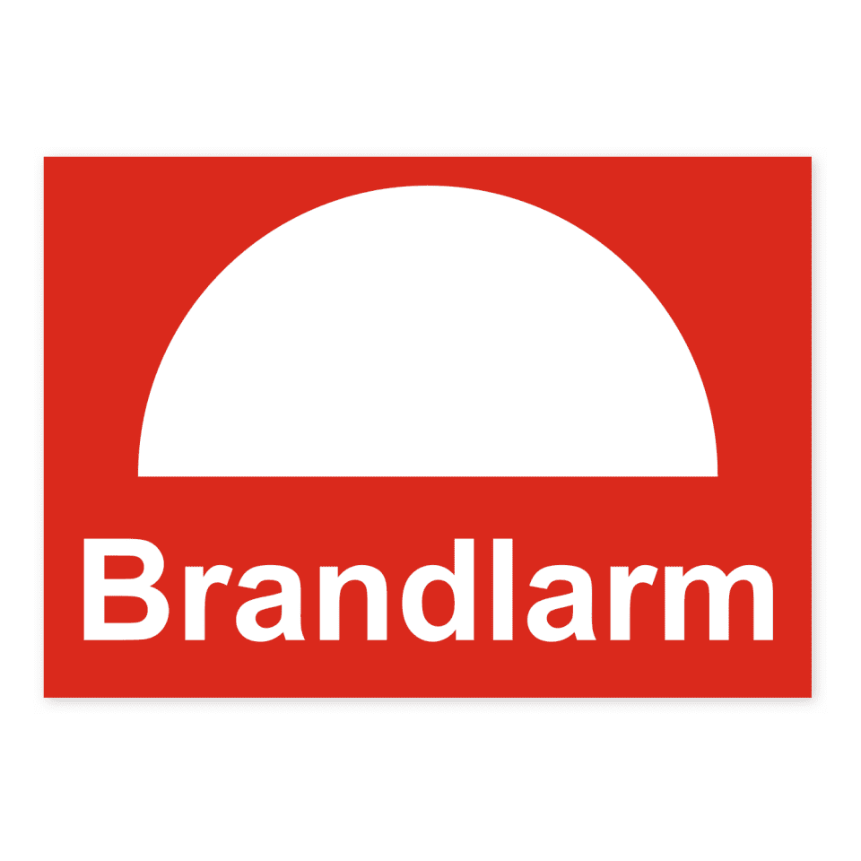 Brandlarm-skylten har storleken 210x148mm och tillverkas i materialet Dekal. Denna standardskylt kan anpassas så att du kan skapa din egen version av skylten.