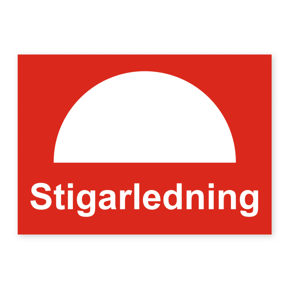 Stigarledning-skylten har storleken 148x105mm och tillverkas i materialet Dekal. Denna standardskylt kan anpassas så att du kan skapa din egen version av skylten.