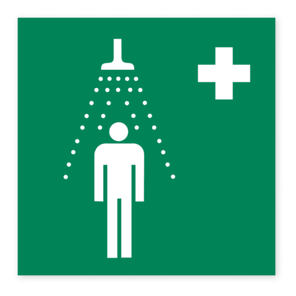 Nöddusch-skylten har storleken 148x148mm och tillverkas i materialet Aluminium 0.7mm. Denna standardskylt kan anpassas så att du kan skapa din egen version av skylten.